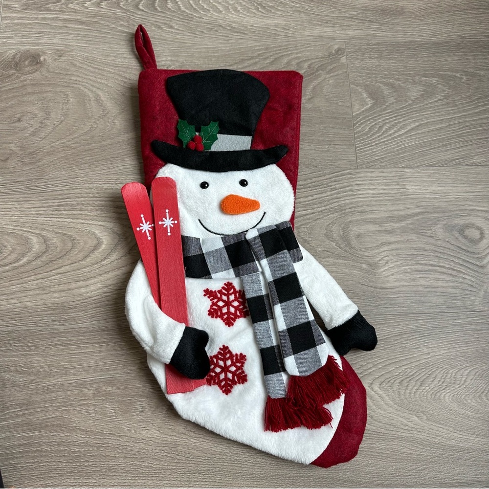 🆕 Festive Skiing Snowman Christmas Stocking - Red and Black